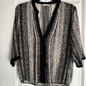 Zoa New York black & beige 3/4 Sleeve Sheer Blouse Size XS